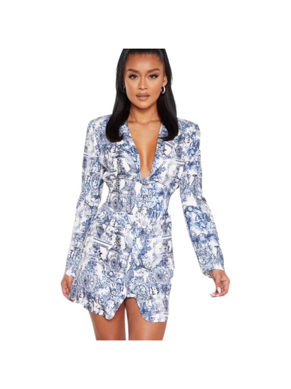 Pretty Little Thing Multi Renaissance Porcelain Pin Blazer Dress, Women's US 10